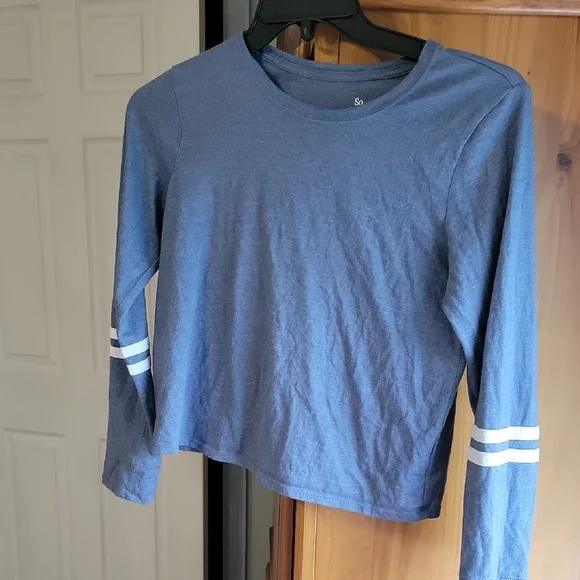 SO Long Sleeve Blue Tee with White Accents - Picture 1 of 3